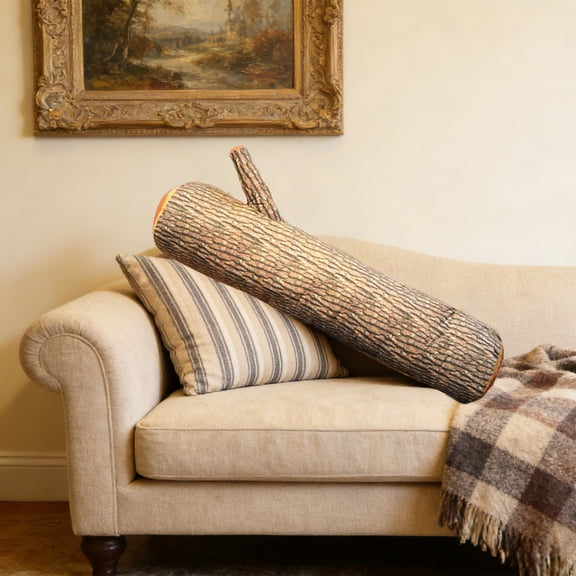 Eespoir Lifelike Tree Stump Bolster Pillow, Faux Wood Log Body Pillow, Realistic Wood Grain Pillow, For Couch Lounging, Floor Seating, Reading Nook, Rustic Decor(A)