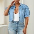 thumbnail image 2 of Women's Comfortable Fashion Short Sleeve Puffed Sleeve Jacket New Denim Jacket Full Length Denim Jacket Denim for Women Fitted Jacket for Women Denim Long Denim Jackets Long Denim Jacket Women Long, 2 of 6