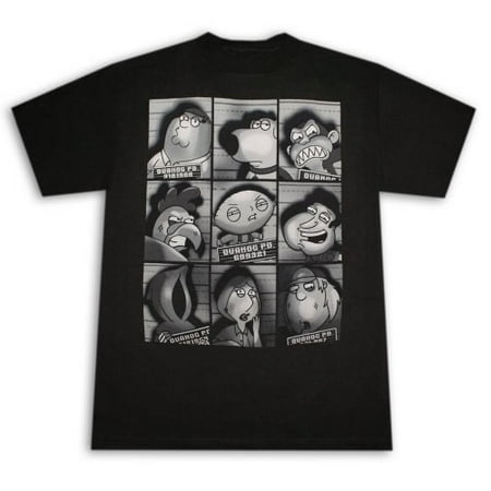 Family Guy Character Faces - Family Guy Character Mug Shots Booked Men's T-Shirt, Medium