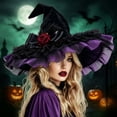thumbnail image 2 of Bainana Halloween Witch Cosplay Hat For Women Lace Trim High Top Cap Wide Brim Adjustable Festival Events Hat, 2 of 5
