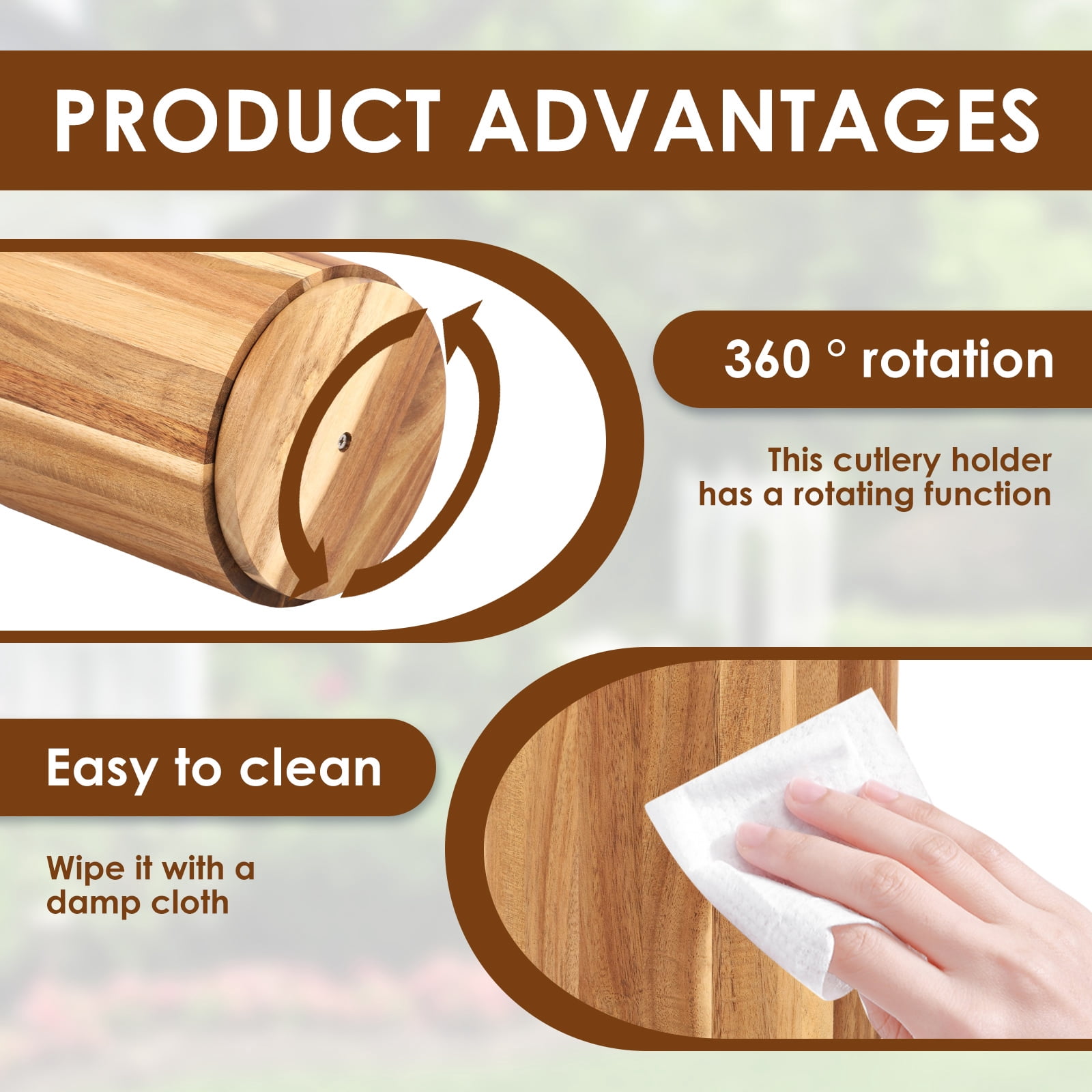 LINFANG 360° Rotating Utensil Holder Large Capacity Utensil Caddy Wooden Countertop Cutlery Silverware Caddy Holder