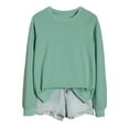 thumbnail image 1 of HNMKIU Chemises pour Femmes Chandail en Molleton pour Femmes Hauts Décontractés Raglan Manches Longues Col Rond Chandail Chandail en Molleton Décontracté Couleur Unie Hauts, 1 of 4