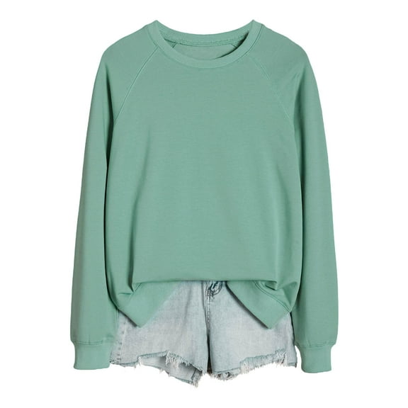 Bmisegm Sweatshirts for Women Tops Casual Raglan Long Sleeve Crew Neck Pullover Sweatshirt Casual Solid Color Loose Fit Light Green XL