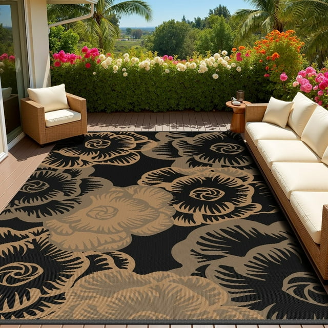 Tapis d'Extérieur Tapis de Patio Tapis de Camping RV Tapis de Pique-Nique Tapis de Plage Extérieur pour Patio Terrasse Balcon Arrière-Cour Réversible Portable Tapis Extérieur Floral