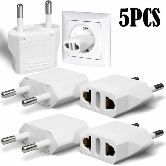 5 Pack European Travel Plug Adapter, US to Europe Adapter Type C Outlet Converter America USA Italy Spain Germany France EU, Power Plug, White