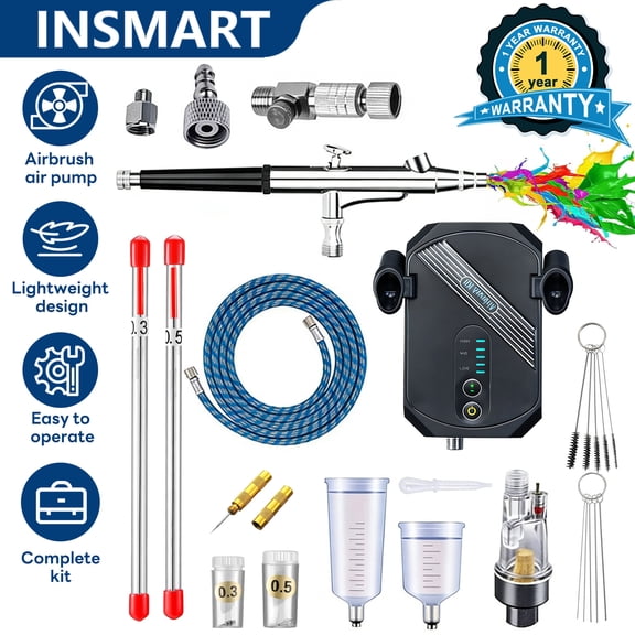 INSMART Airbrush Kit with Compressor, 25-30PSI Dual Action Airbrush for Nail Art, Model, Tattoo & Cake Decorating, Low Noise, Auto Start/Stop Technology