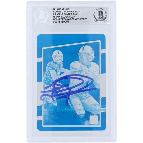 Tua Tagovailoa Miami Dolphins Autographed 2020 Panini Donruss Gridiron Kings Cyan Printing Plate #2 #1/1 Beckett Fanatics Witnessed Authenticated Rookie Card - Fanatics Authentic Certified