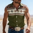 thumbnail image 2 of IWRICH Plus Size Tank Tops for Men Western Cowboy Collar Sleeveless Button down Shirts Stylish Vacation Tops Army Green S, 2 of 4