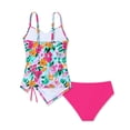 thumbnail image 4 of Huowey Toddler Girls Two Piece Swimsuit Spaghetti Strap Trendy Leopard Tankini Top Drawstring Ruched Camisole Side High Waist Bottom Beach Pool Summer Breathable Swimwear,Pink,7-8 Years, 4 of 4