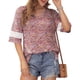 thumbnail image 2 of Camiseta con cuello en V y abertura lateral, puños de encaje sueltos, media manga, Top informal de moda para mujer, patrón rojo XL, 2 of 7