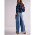 thumbnail image 4 of Women - Jeans Casual Wide Leg Elastic Mid Rise Boyfriend Y2k Loose Denim Pants with Drawstring  M, 4 of 6