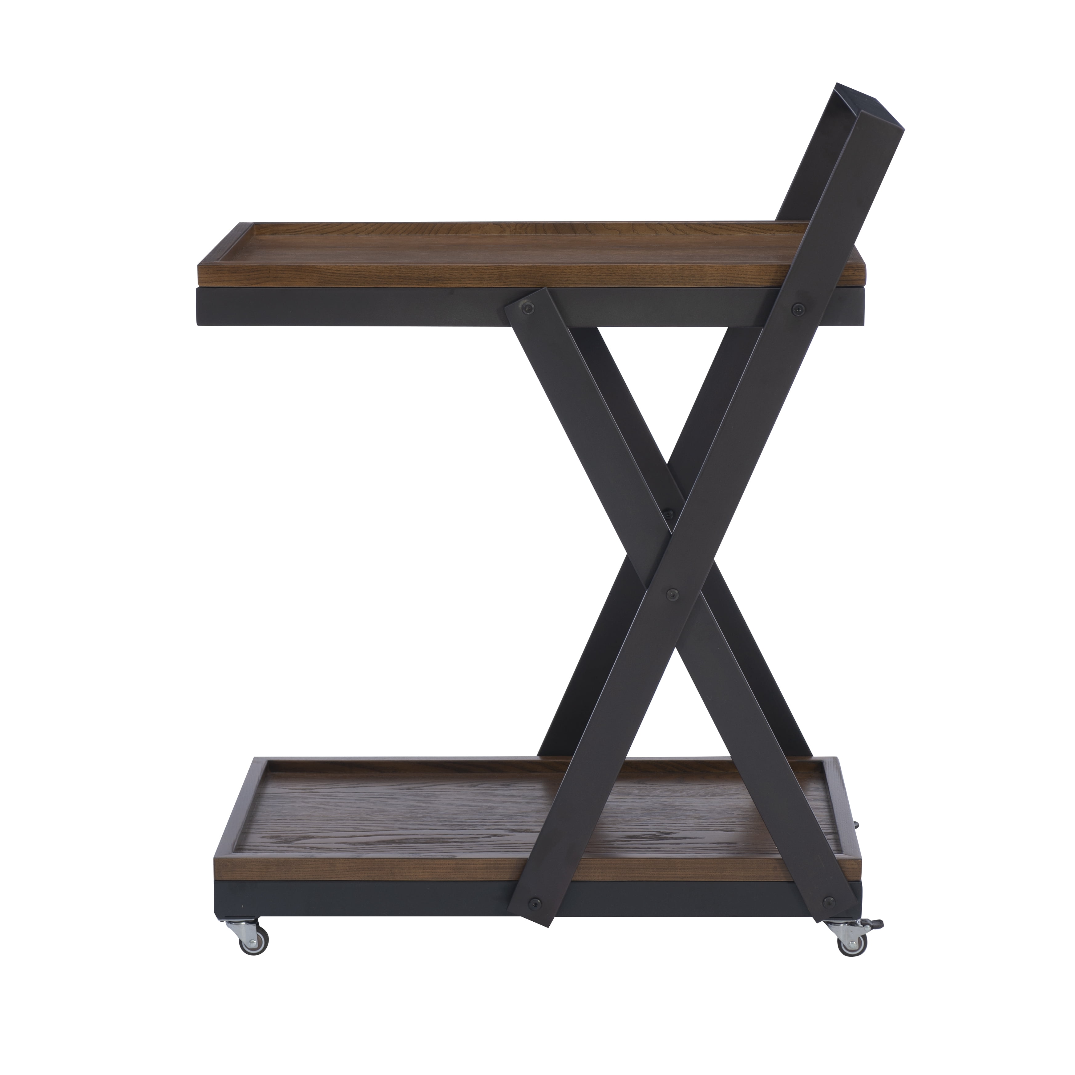 Powell Radnor 2-Tier Rolling Bar Cart, Warm Nut Brown/Gunmetal
