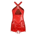 thumbnail image 2 of YONGHS Girls Latin Dance Dress Metallic Sequins Tassel Skirt Leotard Modern Jazz Tap Ballroom Dancewear Red 14, 2 of 5