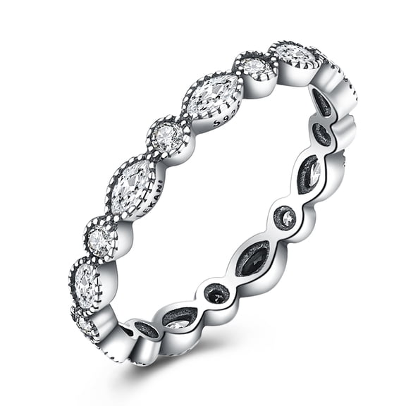 Lucy Eternity Ring Wedding Band Cz Antiqued Silver Womens Ginger Lyne Collection - 6