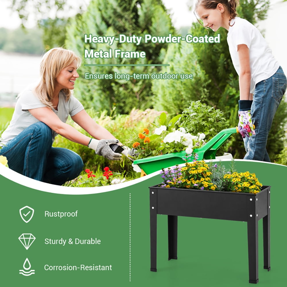 Resenkos Raised Planter Boxes, Large Space Elevated Flower Beds,Metal Raised Garden Bed with Legs and Drainage Hole for Vegetable Flower-24 x 11 x 18 inches
