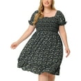 thumbnail image 2 of DARING DIVA Plus Size Flared Flowy Smock Ruffle Sleeve Floral Dress 3X Black, 2 of 6