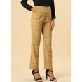 thumbnail image 2 of INSPIRE CHIC Pantalones a cuadros casuales para mujer, bolsillos, pierna recta, trabajo, oficina, pantalones Caqui oscuro XS, 2 of 6