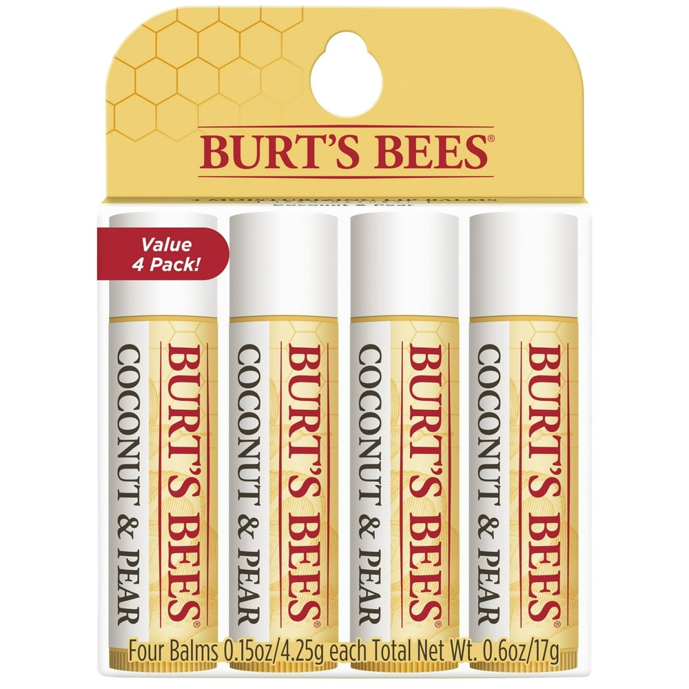 Burt's Bees 100 Natural Moisturizing Lip Balm, Coconut & Pear, 4 Ct