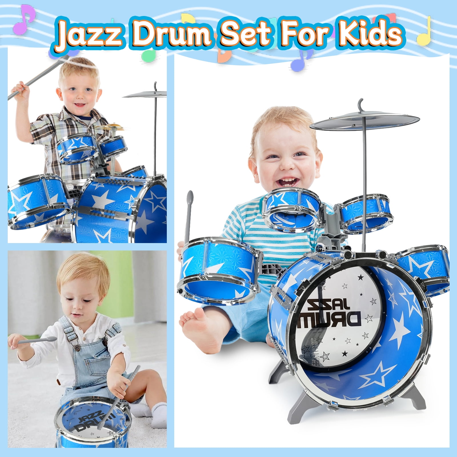 JBeeCtrl Kids Drum Set for Toddlers 1-3 Drum Set for Kids with Chair Musical Jazz Drum Toys for Boys Girls Aged 2 3 4 5 6 7 Drum Kit Instrument Christmas Birthday Gift