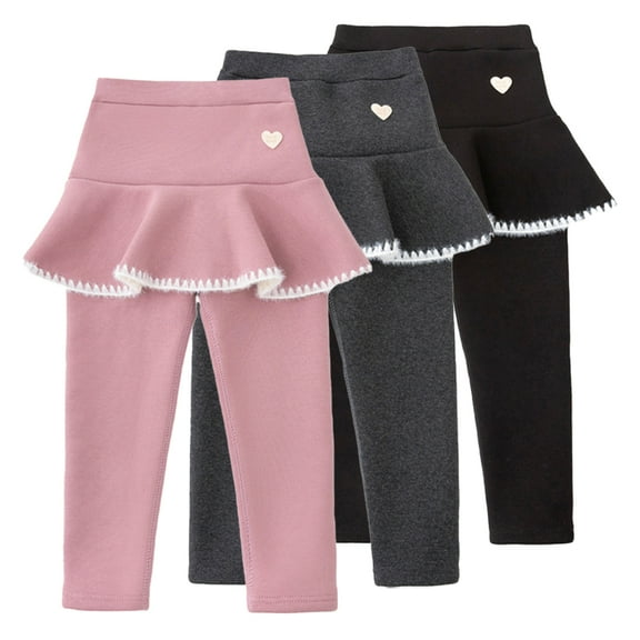 Esaierr Girls Leggings with Skirt for Baby Kids Fleece Ruffle Skirt Pants Winter Warm Tutu Skirt Tights Long Pants 2-10T