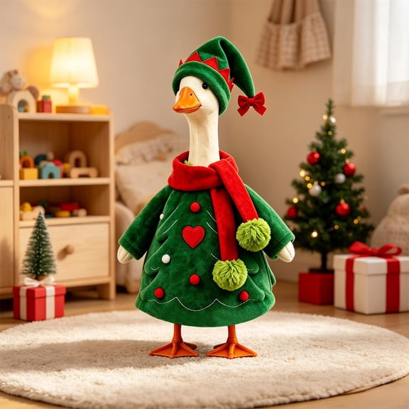 23 Inch Christmas Tree Shaped Porch Goose Clothes - Green Polyester Costume for Porch, Garden, and Holiday Decor