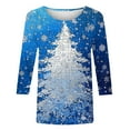 thumbnail image 4 of Lcziwo Women Christmas Tees 3/4 Sleeve Crew Neck Shirts Christmas Tree Print Loose Blouses Casual Trendy Fall Spring 2025 Tunic Tees Blue,S, 4 of 5