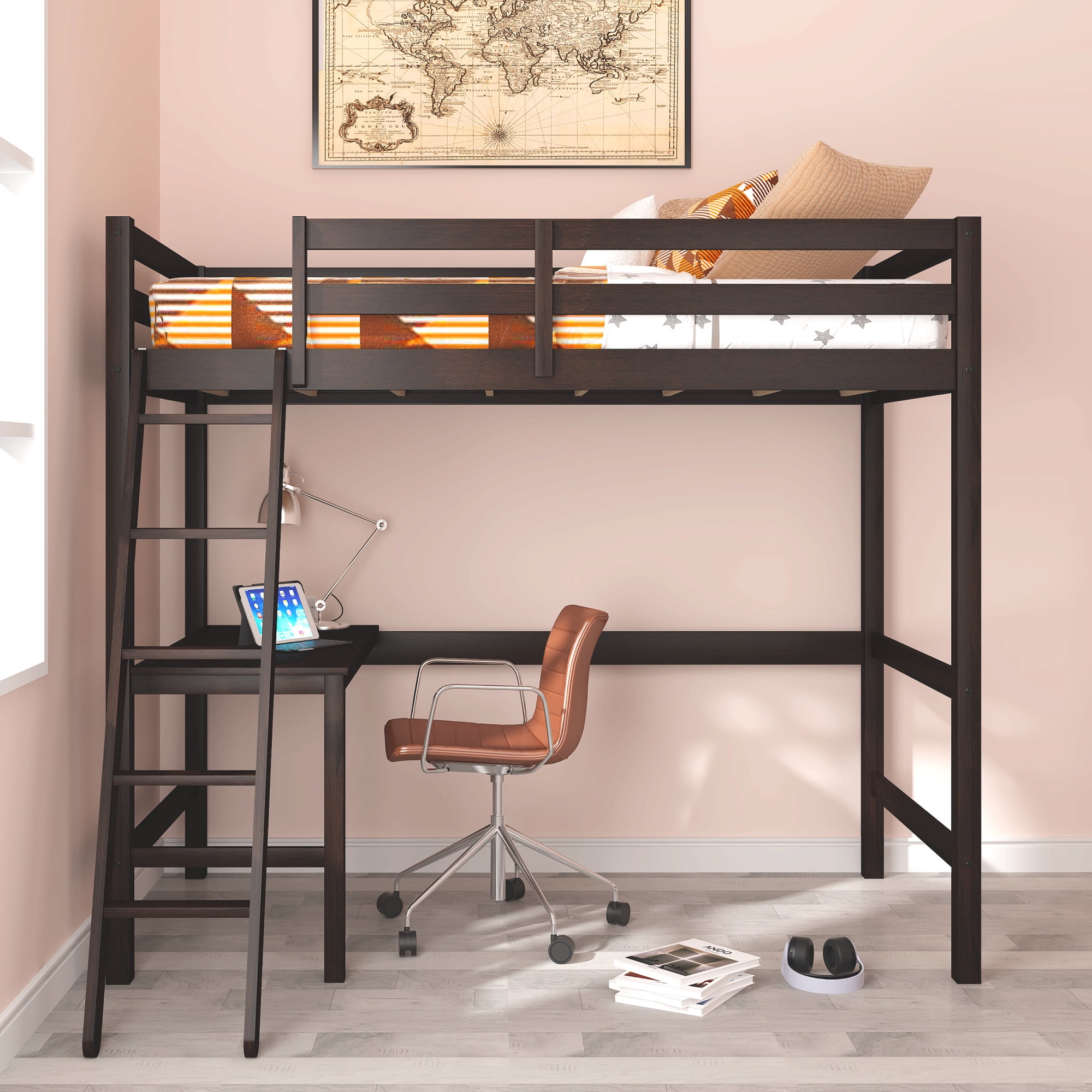 Campbell Wood Twin Loft Bunk Bed With Desk White Walmart Com Campbell Wood Twin Loft Bunk Bed With Desk White Walmart Com