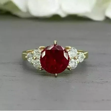 3Ct Round Lab Created Ruby Diamond 14k Yellow Gold Plated Women Engagement Ring