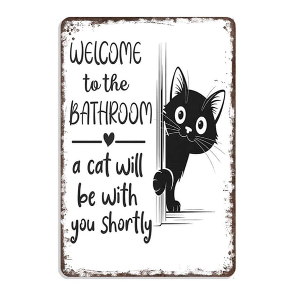 Funny Cat Bathroom Metal Tin Sign, Minimalist Black and White Peeking Cat Wall Decor, Whimsical "A Cat Will Be With You Shortly" Sign for Pet Lovers, Bathroom, Laundry & Office - 8x12 Inch