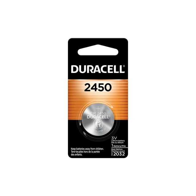 Batería de litio Duracell 2450 de 3 V, paquete de 1 unidad, batería de botón de litio para dispositivos médicos y de fitness, relojes y más, celda de litio CR de 3 voltios