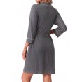thumbnail image 4 of JWD Womens Waffle Wrap Robe V Neck Tie Waist 3/4 Sleeve Lounge Nightgown Soft Sleepwear Dark Gray 2XL, 4 of 6