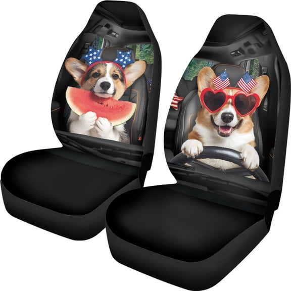 XYZCANDO 4th of July Front Car Seat Covers featuring Patriotic Corgi Design - Durable Breathable Vehicle Interior Protection