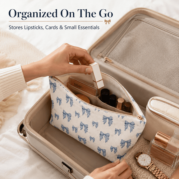 Portable Handheld Cosmetic Bag, Small Fresh Style Clutch Pouch, Makeup Bag Cosmetic Travel Compact Organizer for Lipstick Coin Makeup Essentials, Convenient Bag for Daily Travel Use, Blue, 1pc