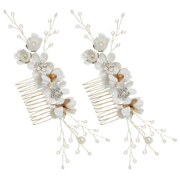 LOLIPPYY 2Pcs Sparkly White Bridal Hair Comb Flower Design for Wedding and Party Styling