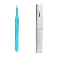 thumbnail image 1 of Pinzas para cejas profesionales con punta plana e inclinada, 1 pieza azul con caja, 1 of 4