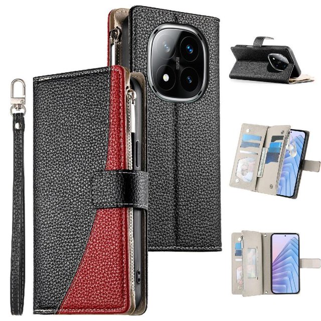 Funda cartera GANGXUN para Xiaomi Redmi Note 14 Pro 4G , cuero PU con tarjetero, cremallera, correa de mano, soporte y protección 1285°