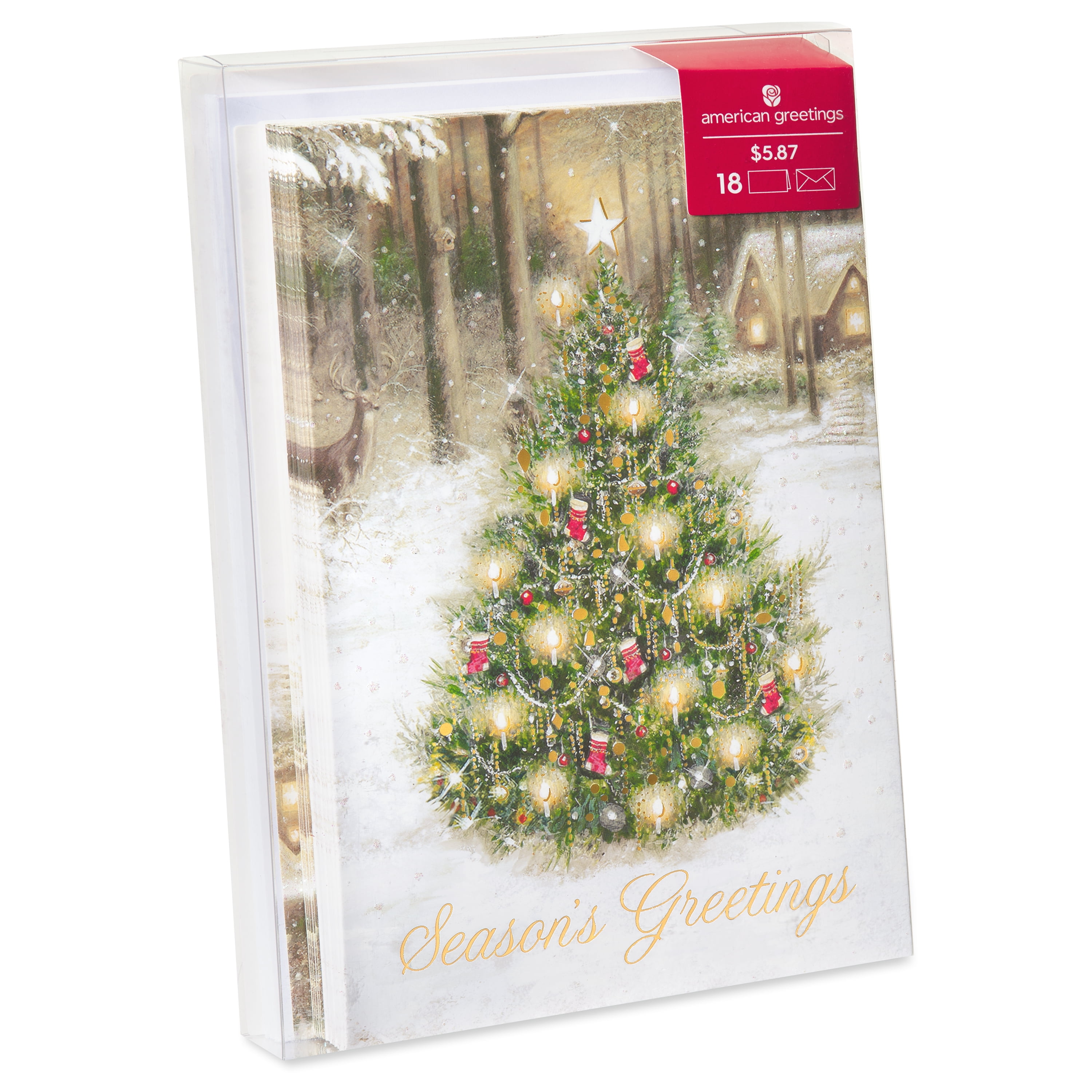 American Greetings Christmas Boxed Cards Christmas Tree (Merry & Bright) 18-count
