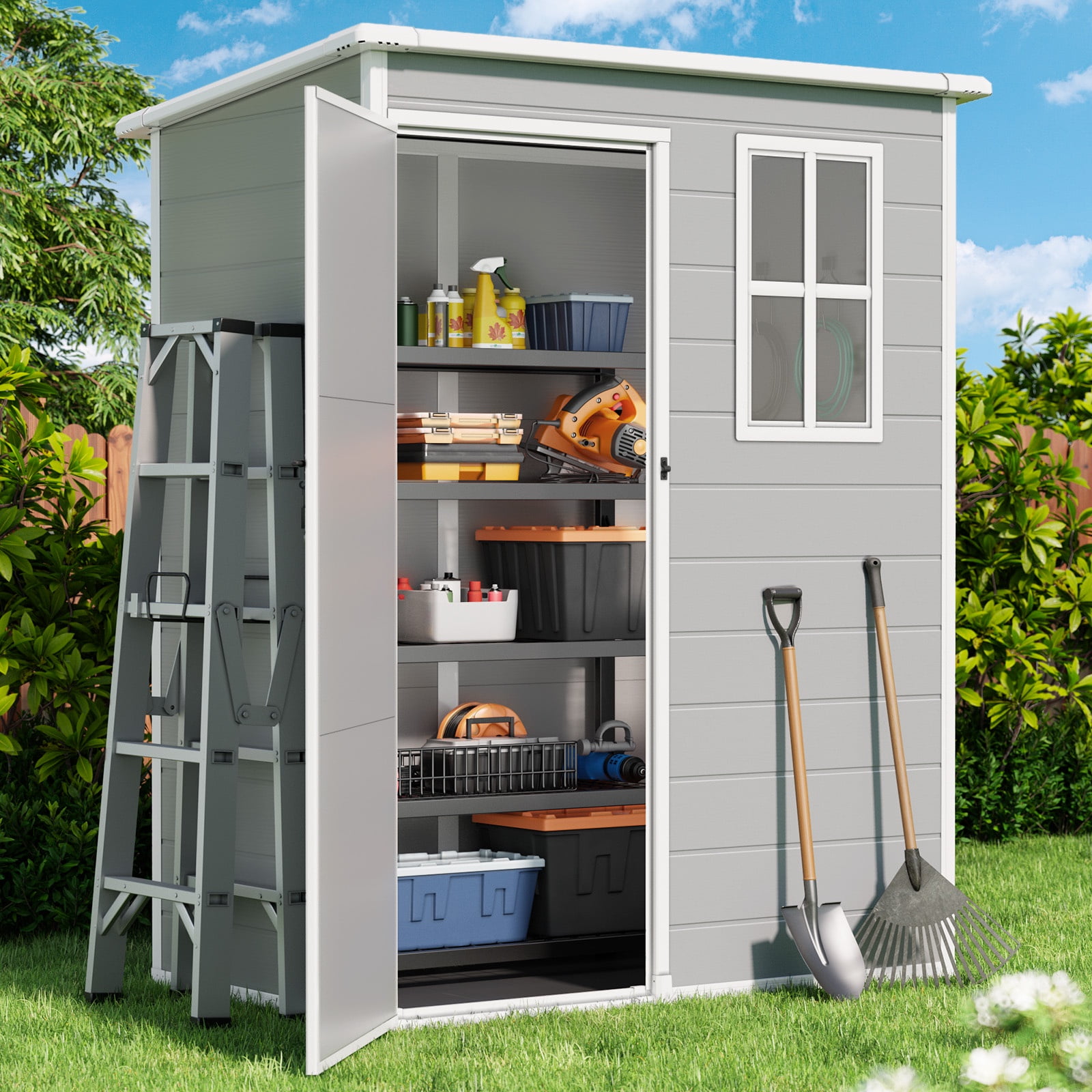 5 x 3 FT Resin Outdoor Storage Shed Clearance, Garden Plastic Tool Shed for Outsides