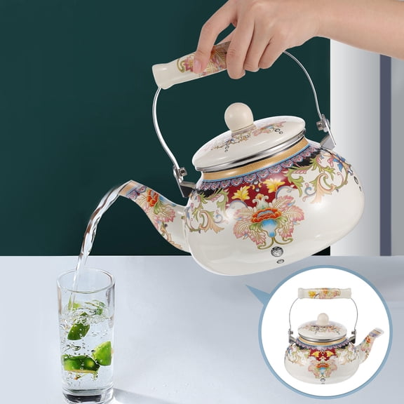 WRITWAA Retro Pattern Kettle Teapot Enamel Multi 1Pack for Coffee Enthusiasts