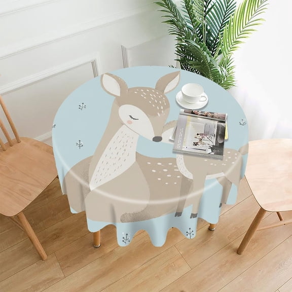 RKSupls 60 Inch Round Tablecloth, Deer Family Premium Polyester Straight Edge Wrinkle Resistant Washable Table Cover for Party Home Dining Decor