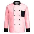 thumbnail image 5 of Hearthz Unisex Chef Jacket Men's Chef Coat Long Sleeves Men's Chef Coat Womens Restaurant Kitchen Cook Shirt Work Uniforms (Pink,XS), 5 of 5