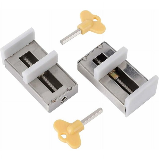 2 piezas con llave Cerradura de seguridad para marco de puerta de aleación de aluminio, cerradura de ventana doble deslizante ajustable Cerraduras de seguridad de acero Limitador de seguridad para e