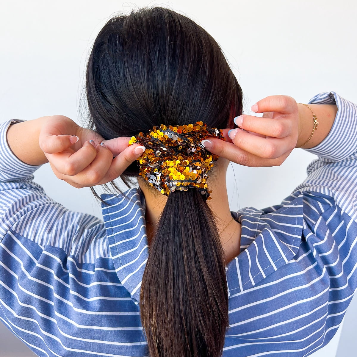Packed Party “ Sparkle Time ” Gold and Silver Sequined Jumbo Hair Scrunchie, Ponytail Holder