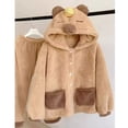 thumbnail image 2 of Conjunto de pijama de capibara con capucha para mujer, otoño e invierno, bordado, forro polar coral, bonito conjunto con capucha gruesa y botones, cálido para el hogar, 2 of 4
