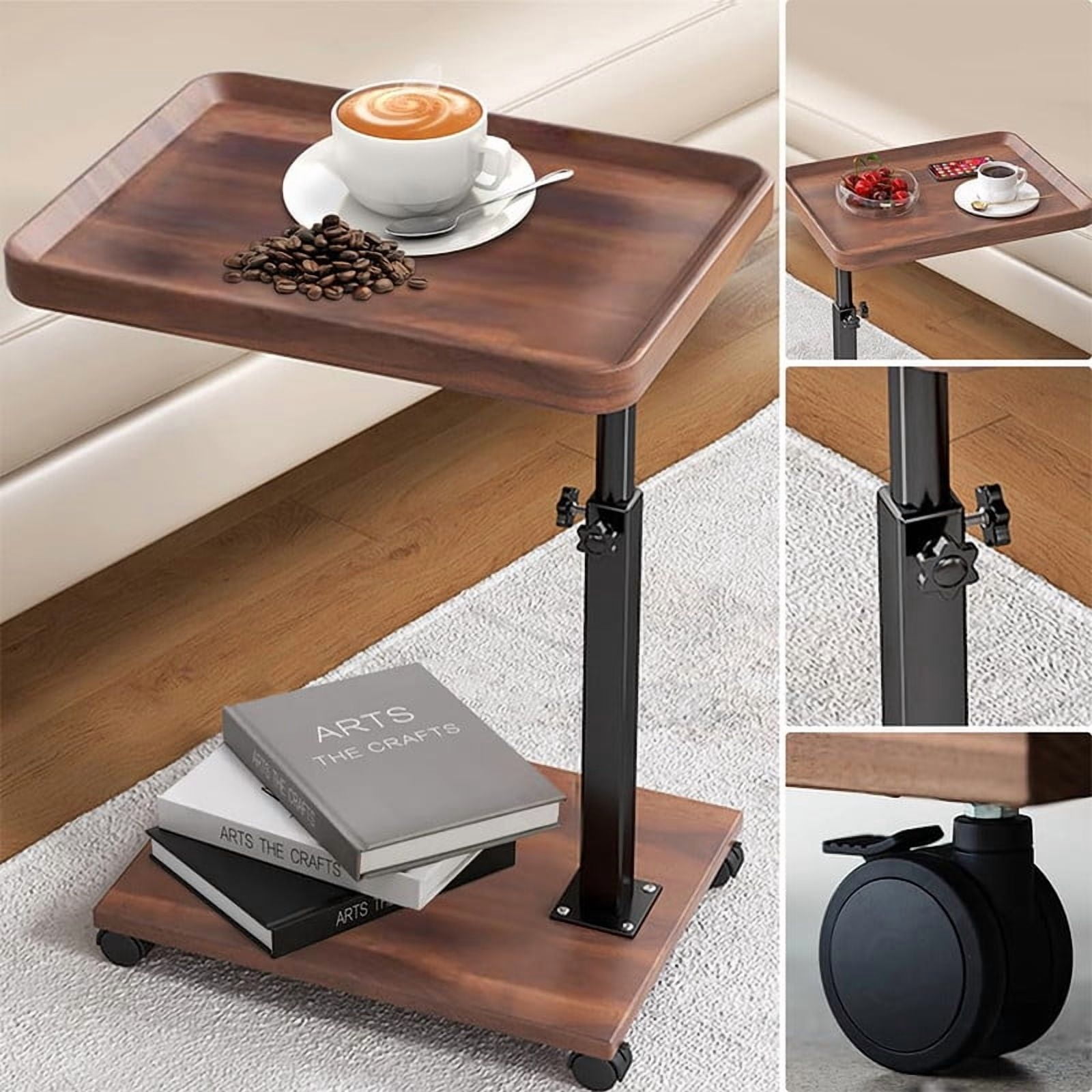 Towallmark C Table End Table Adjustable Height, 360°Swivel TV Tray Table for Small Spaces, Couch Tables That Slide Under, C Shaped Side Tables with Wheels for Living Room Bedroom