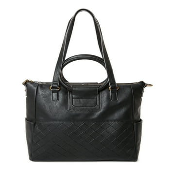 Time and Tru Women's Giselle Faux Leather Convertible Tote Handbag Black