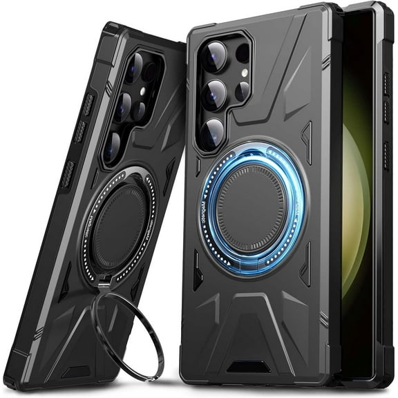 Magnetic Galaxy S24 Ultra Case, Supports Magsafe, with 360 Rotate Ring Kickstand, Heavy Duty Protection Hard Phone Case Cover Compatible with Samsung Galaxy S24 Ultra, Gray