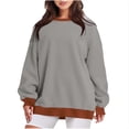 thumbnail image 1 of Timegard Chandail en Molleton pour Femmes Col Rond Manches Longues Pull à Blocs de Couleur Automne Décontracté Confortable avec Poches, 1 of 4