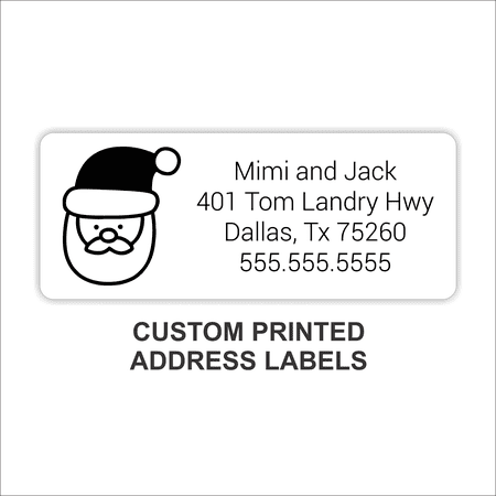 Santa Claus White Address Labels - 4 Line Custom Printed Saint Nicholas Christmas Personalized Return Name Address Stickers for Holiday Card Envelopes, Packages, Business, Home