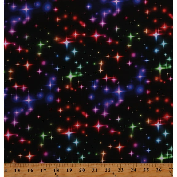 Cotton Christmas Neon Stars Lights Holiday Winter Space Galaxy Multicolor Cotton Fabric Print by the Yard (122179)